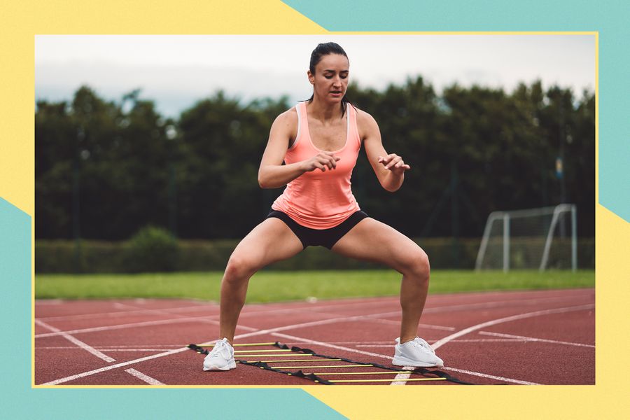 Woman Agility Training with Horizontal Ladder