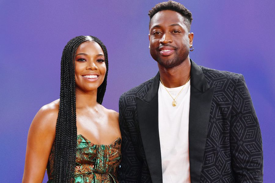 Gabrielle Union and Dwyane Wade pictured together against a purple background