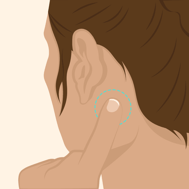 illustration of finger pressing behind ear